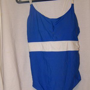 One-Piece, Blue & White, Size 18, Bathing Suit, Basic Editions